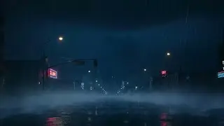 Heavy Rain on City Street 🌙 Cinematic Night Ambience for Sleeping & Studying