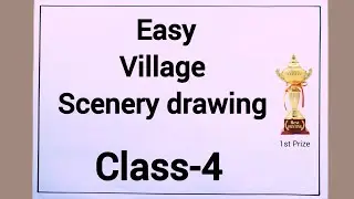 Easy village scenery drawing for beginners | Mountain river with sunset scenes 