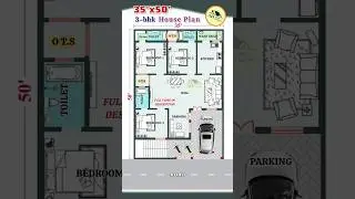 35'x50' House Plan, 35*50 House Plan with Car Parking, 35 by 50 3bhk Home Design, #floorplan #shorts