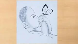 Pencil drawing of cute baby with butterfly step by step | Baby  drawing