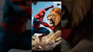 spiderman fights with lion
