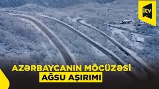 Qarlı Ağsu aşırımında m&ouml;htəşəm mənzərə