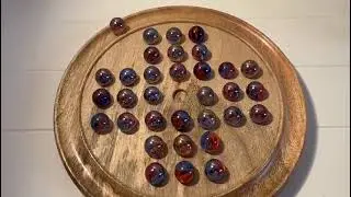 30cm Diameter WOODEN SOLITAIRE BOARD GAME with FUNFAIR Glass Marbles