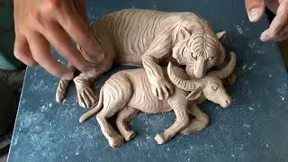 Making A Tiger Catching A Buffalo With Clay | DIY Clay Arts