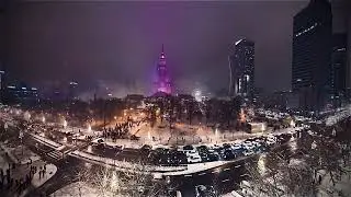 Fireworks in central Warsaw for New Year 2026 (from 2025 to 2026) in the city center.