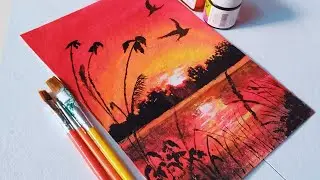 Painting a Beautiful Sunset Landscape || Acrylic Painting Step by Step for Beginners