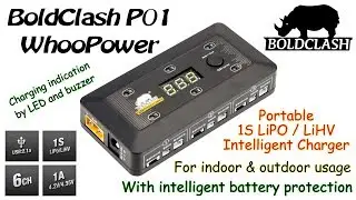 BOLDCLASH P01 WhooPower Portable 1S LiHV/LiPO Intelligent Battery Charger, 6 ports, USB out, Buzzer