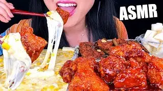 ASMR KOREAN FRIED CHICKEN & CHEESY CORN FONDUE *EXTRA SPICY* 치킨먹방 양념통닭 치킨 먹방 Eating Sounds ASMR Phan