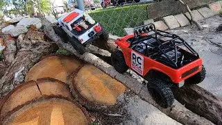Scx24 Crawl with buddy Recovery & 1st Mud Pit run #backyardcrawlingcourse