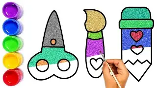 Cute Pencil Brush Scissors Drawing Painting Colouring for kids Toddlers || Easy step by step Drawing