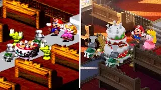 Super Mario RPG Wedding Cake Boss Battle Graphics Comparison 1996 vs 2023