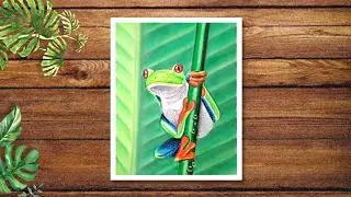 Frog drawing with oil pastels // Step by step drawing tutorial // Realistic drawing with oil pastels