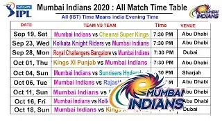 IPL 2020: Mumbai Indians (MI) Full Schedule & Time Table || Mumbai Indians IPL 2020 Fixtures