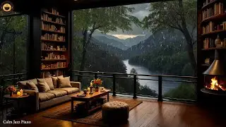 Peaceful Rainy Day at Cozy House Inside Forest 🌧️Jazz Background Music & Fireplace Comfort for Work