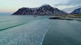 Drone view - Skagsanden Beach - Lofoten (4K) - January 2018