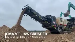 Jaw Crusher- SMA700 Jaw in operation crushing Sandstone down to 120mm minus