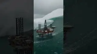 100ft Wave SMASHES Offshore Rig &ndash; Raw Footage #shorts #extreme