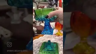 Jeannette Glass Blue Green Pedestal Covered Candy Dishes was made in the 1960s& discontinued in &lsquo;66.