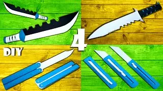 4 Messer basteln Spielzeug Jagdmesser und Butterfly aus Papier - paper hunting knife DIY toy
