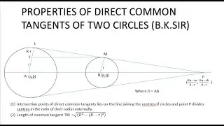 CIRCLES : DIRECT COMMON TANGENT  INTERSECTION POINT AND LENGTH  OF DIRECT COMMON TANGENTS
