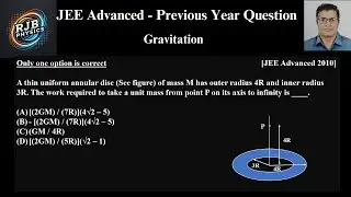 A thin uniform annular disc See figure of mass M has outer radius 4R and inner radius 3R  The work r
