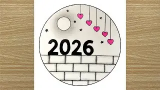 Happy New Year 2026 Drawing 🎉 | Easy Circle Scenery Drawing | Pencil Art