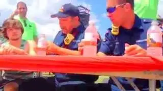RAW Video: Flower Mound firefighter wins pie eating contest