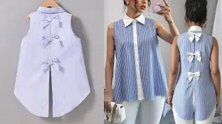 How To Cut And Sew A Stylish Shirt With Bow-Tie At The Back