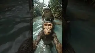 Monkey Making a Video 😵But Look Behind Him! 😱🐊 #Shorts #animals #cute