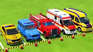 POLICE CARS, FIRE DEPARTMENT, AMBULANCE VEHICLES TRANSPORTING WITH MAN TRUCKS ! Farming Simulator 25