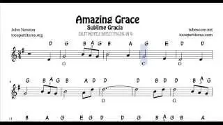 Amazing Grace Easy Notes Sheet Music for Beginners in treble Clef for Violin Flute Recorder Oboe
