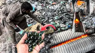 Recycling Process of Old Glass Scrap into Glass Marbles | Waste Glass Recycling Factory