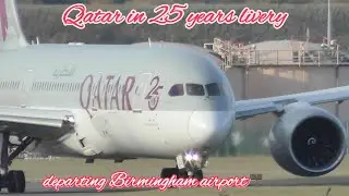 Qatar 787-8 Dreamliner (A7-BCB) departing Birmingham Airport.
