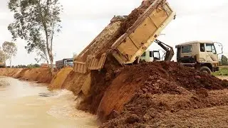 Extreme Dump Trucks Unloading Soil into Water | Amazing Construction Machine at Work