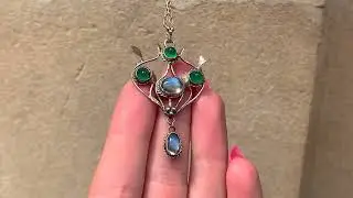 Silver Arts & Crafts Chrysoprase Moonstone Pendant, with 17