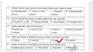 Imtixaanka Dowlada 2023 fasalka 8aad maadada cilmiga bulshada.q.2aad.