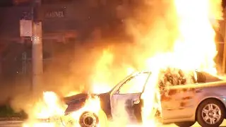 Car Fire With Big Flames In Miami Florida USA