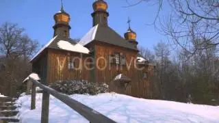 Arch to Church Courtyard Green Branches Fir-Tree Upon Entrance Old Wooden Church of the Holy