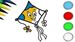 🎨 Cute Kite Drawing for Kids ✨ | Easy & Colorful Smiling Face Kite Art