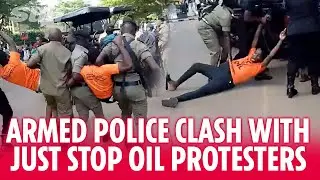 Just Stop Oil protesters dragged along road & quickly dealt with by armed police