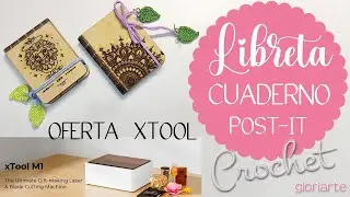 Espiga y Hojas Ganchillo Libreta o Cuaderno XTool M1. Herringbone Cord & Crochet Leaves for Notebook