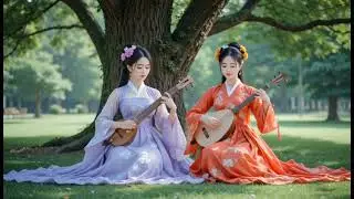 Two Beautiful Women Play A Guzheng Music Under The Big Tree #love #music #relxing #song #video