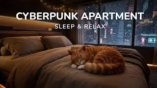 🔴Cyberpunk Winter Dreams ❄️ Cozy Night Ambience with a Sleeping Cat [Live Stream]