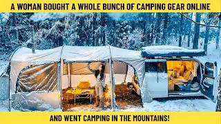 A woman bought a whole bunch of camping gear online and went camping in the mountains!