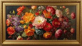 Vintage Floral Oil Painting Screensaver For Tv | Flower Painting | Gold Framed Screensaver | Samsung