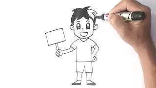 HOW TO DRAW A BOY HOLDING SIGN Step by Step