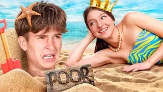 Rich VS Poor Games at the Beach || Winter Boy VS Summer Girl