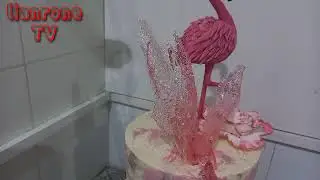 3D edible Flamingo cake topper with caramelized  crystals sugar