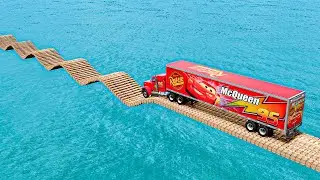 Mack Truck vs Impossible Log Wave Bridge Crossing Cars Vs Deep Water - BeamNG.Drive