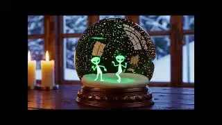 Alien Snow Globe Screensaver / Background  with Fire Crackle Sound